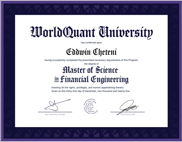 MSc in Financial Engineering Certificate